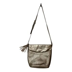Vintage Aspects by Lisette Metallic Gold Woven Leather Shoulder Bag Crossbody‎